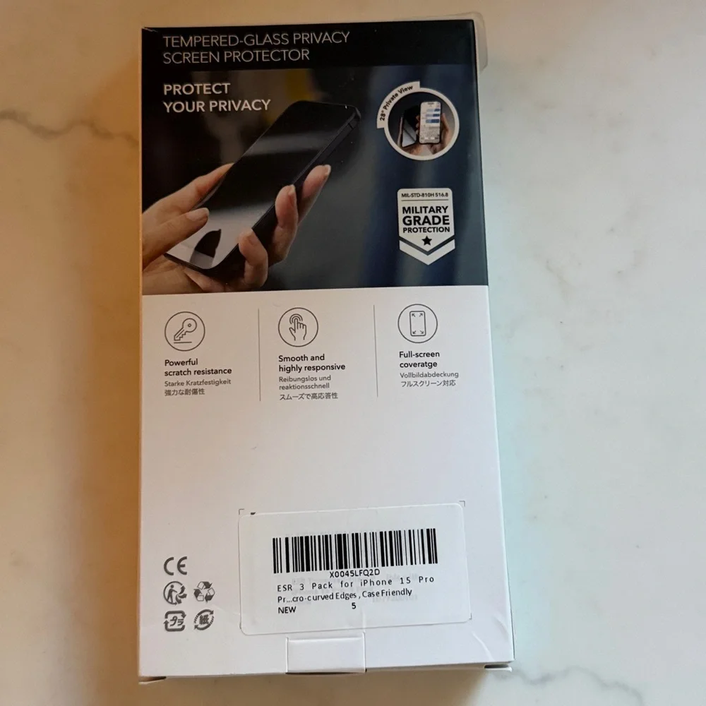 ESR 3 Pack for iPhone 15 Pro Privacy Screen Protector, Anti-spy, New in box.